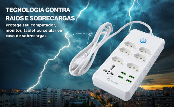 Extensão Filtros de Linha - 6 Tomadas, 4 Usb e 1 Tomada Universal - 2 Metros - Image 6