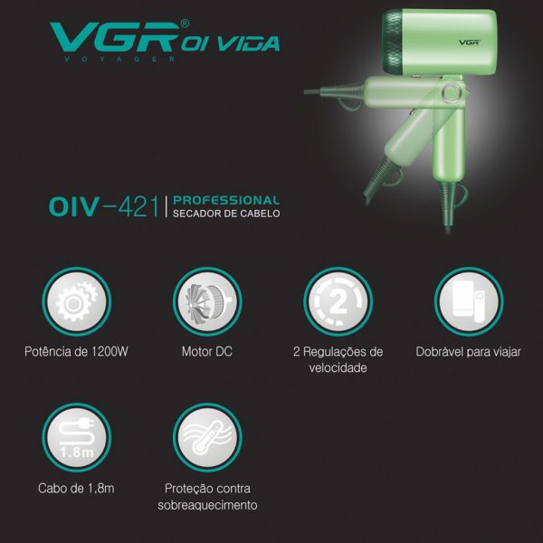Secador De Cabelo Yager Profissional 1200w Cabo 1,8m Vgr - Image 2