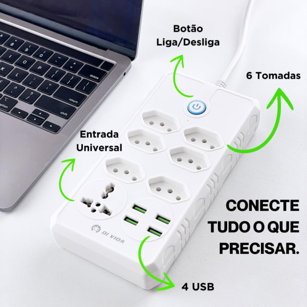 Extensão Filtros de Linha - 6 Tomadas, 4 Usb e 1 Tomada Universal - 2 Metros - Image 14