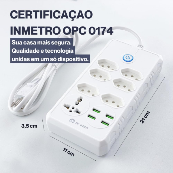 Extensão Filtros de Linha - 6 Tomadas, 4 Usb e 1 Tomada Universal - 2 Metros - Image 13