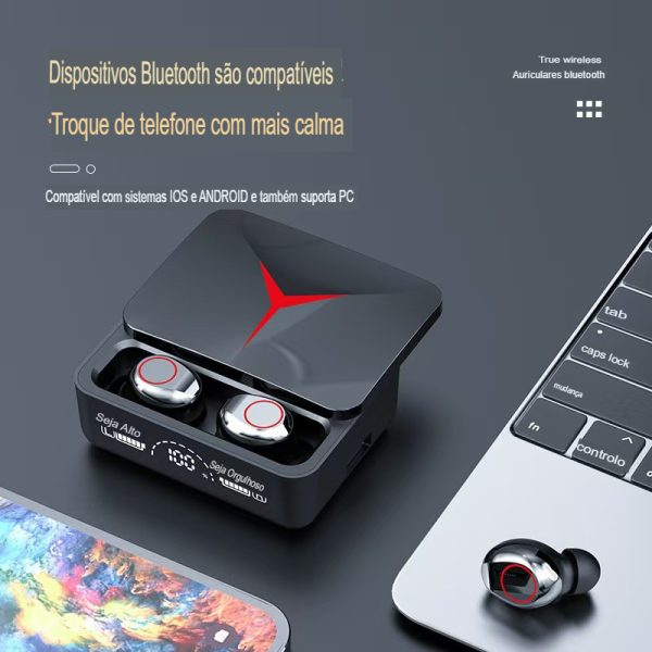 Fone Bluetooth M90 PRO 5.3 sem fio TWS à prova d'água, Modo Gamer, Design em S - Image 2