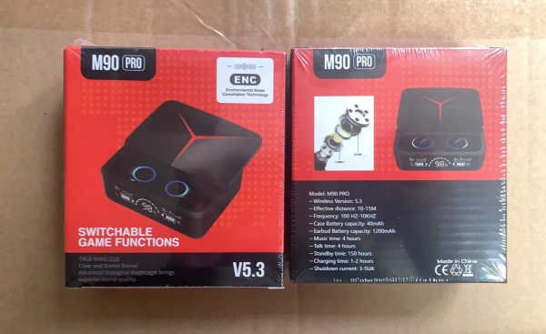 Fone Bluetooth M90 PRO 5.3 sem fio TWS à prova d'água, Modo Gamer, Design em S - Image 3