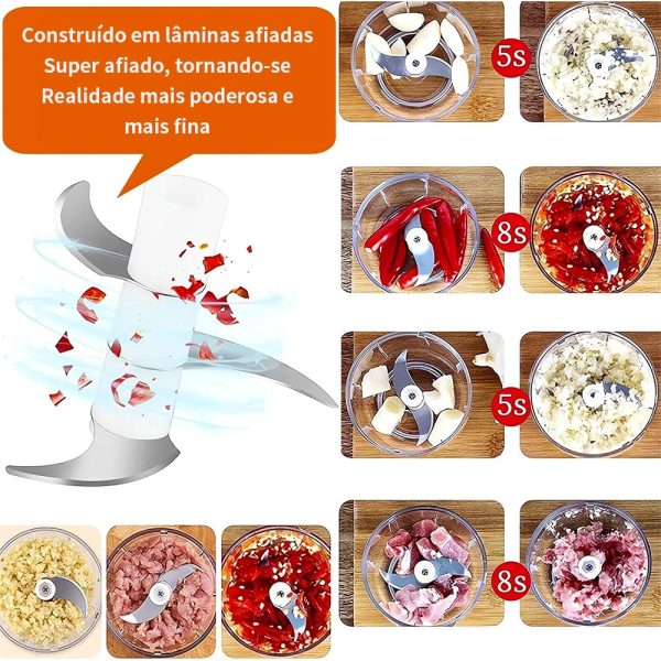 Mini Processador Elétrico de Alimentos Portátil com 3 lâminas de aço inox 250 ml USB Bivolt - Image 6