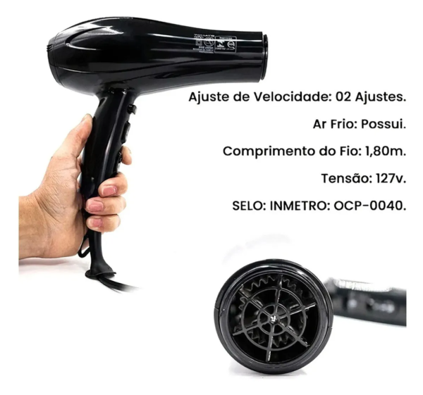 Secador De Cabelo Profissional Potente 1900w 3 Temperaturas Cor Preto - Image 3