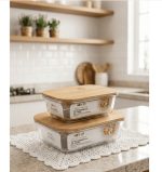 Pote de vidro Hermético com tampa de bambu - 2 unidades