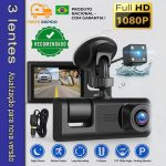 Câmera Veicular 3 Lentes Full HD – Frontal, Interna e Traseira com Visão Noturna + Câmera de Ré