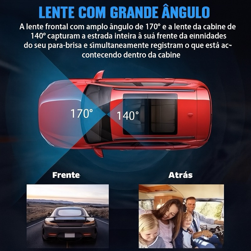 Câmera Veicular 3 Lentes Full HD – Frontal, Interna e Traseira com Visão Noturna + Câmera de Ré - Imagem 8