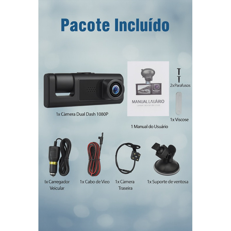 Câmera Veicular 3 Lentes Full HD – Frontal, Interna e Traseira com Visão Noturna + Câmera de Ré - Imagem 3