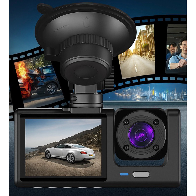 Câmera Veicular 3 Lentes Full HD – Frontal, Interna e Traseira com Visão Noturna + Câmera de Ré - Imagem 4